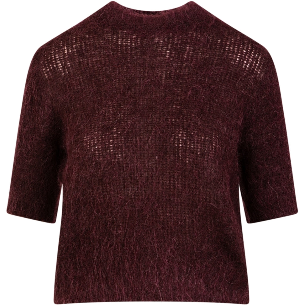 Short sleeved knit in alpaca - Bordeaux