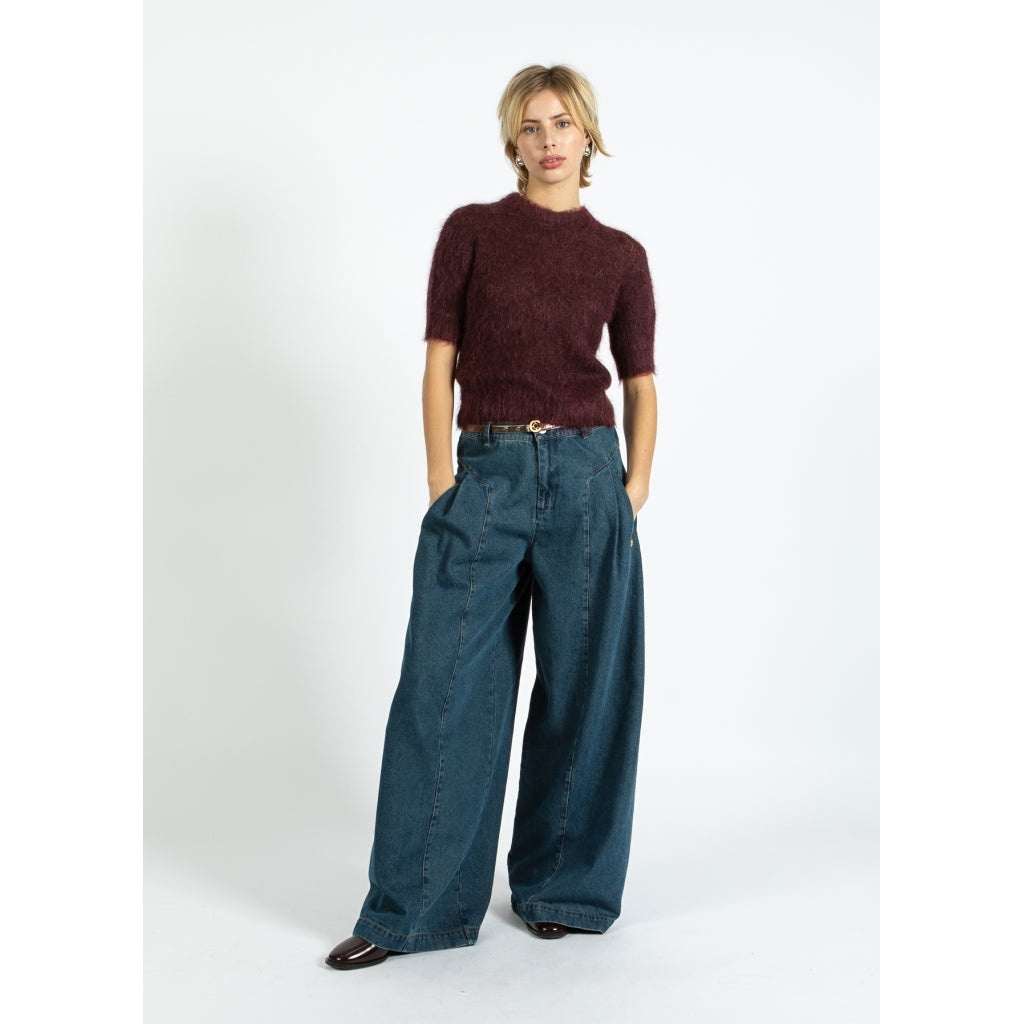 Short sleeved knit in alpaca - Bordeaux
