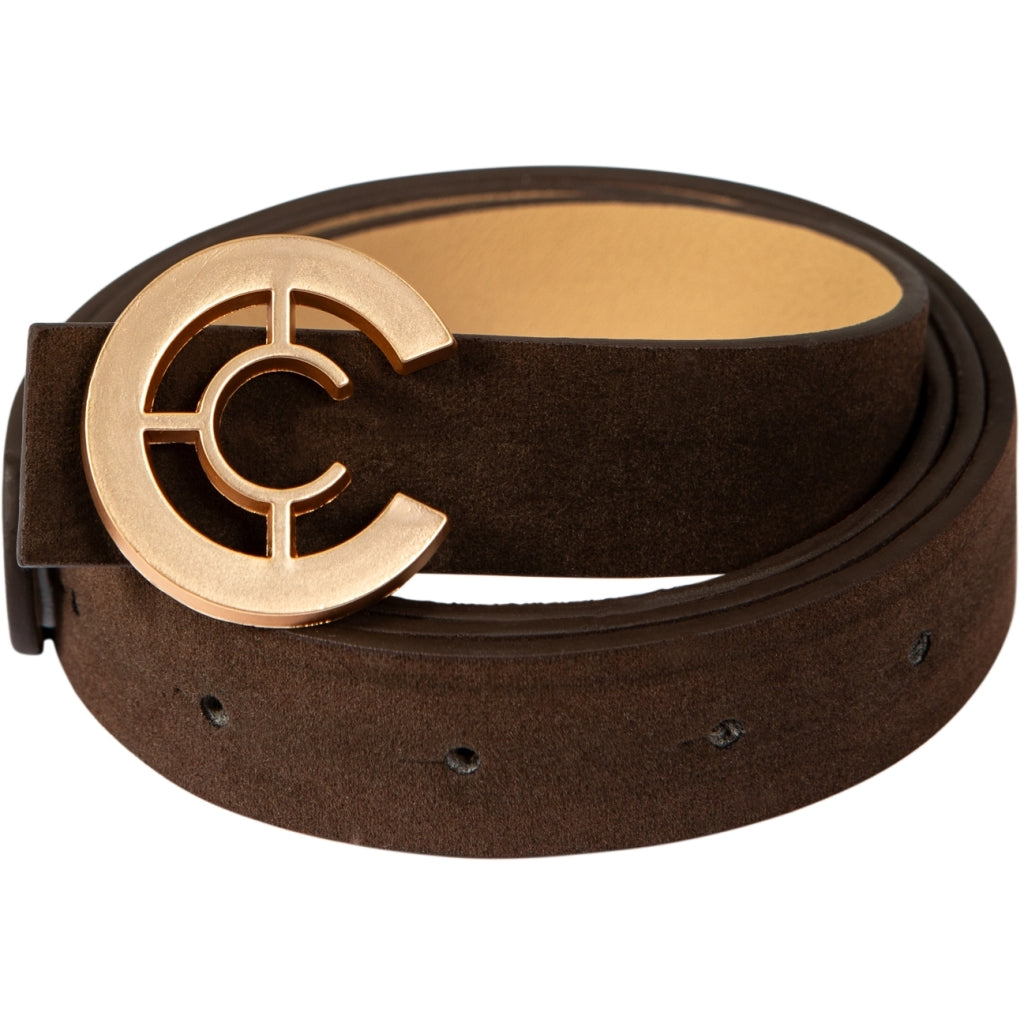 COSTER COPENHAGEN - Wide logo belt - Bark brown/gold buckle