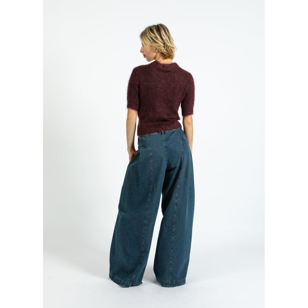 Short sleeved knit in alpaca - Bordeaux