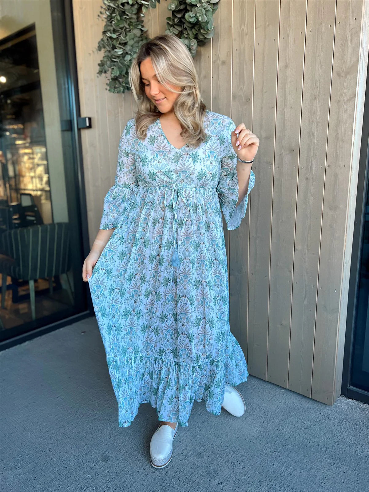 RAH Oslo - Maria Long Dress - Green Leaf Print