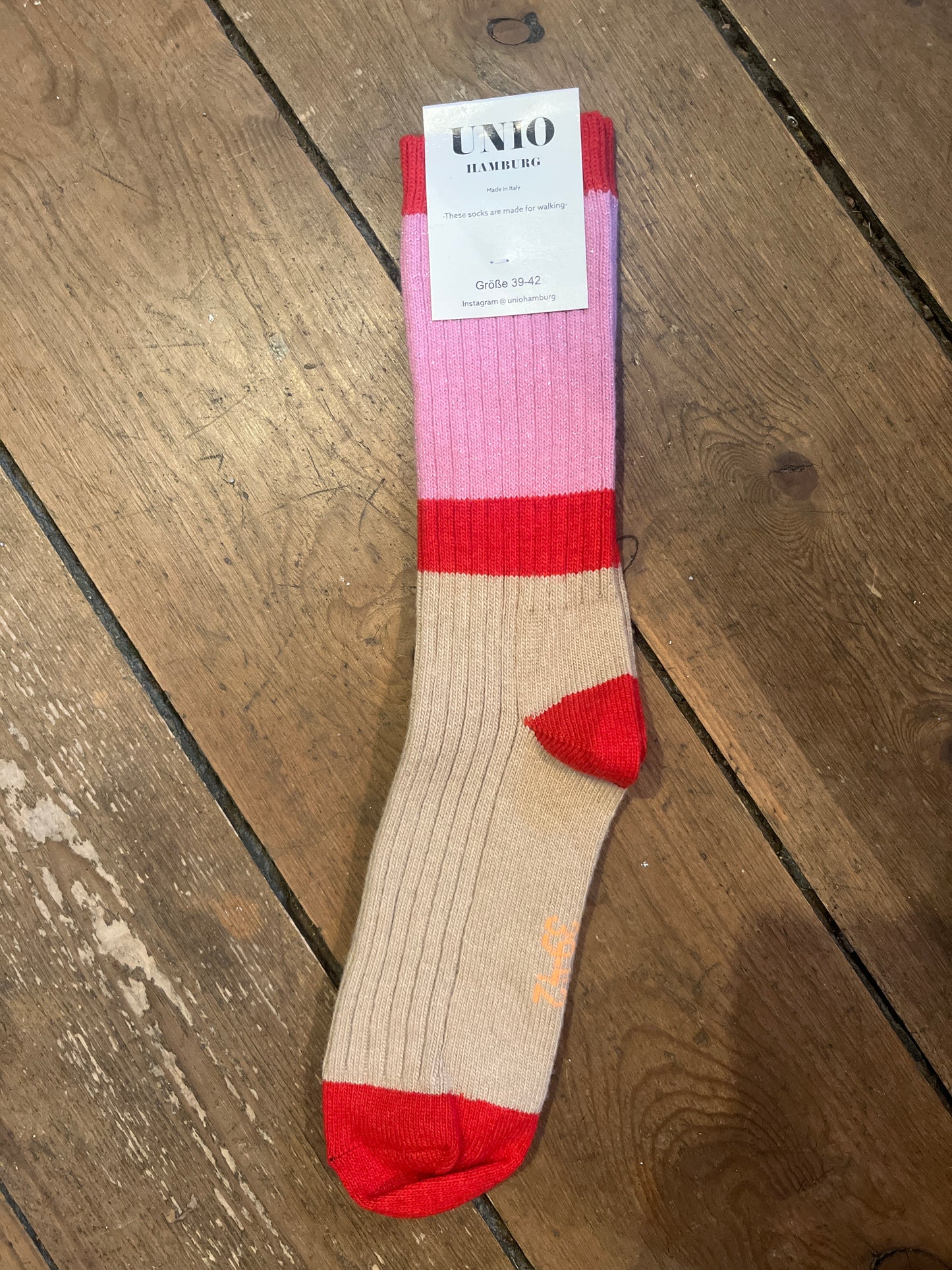 UNIO - Ullsokker - Calm Glitzi - Rosa/beige/rød