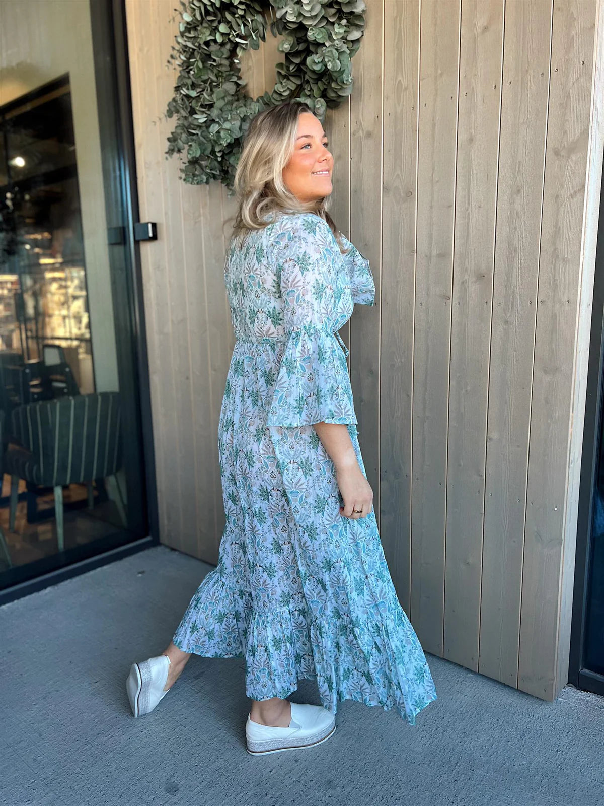 RAH Oslo - Maria Long Dress - Green Leaf Print