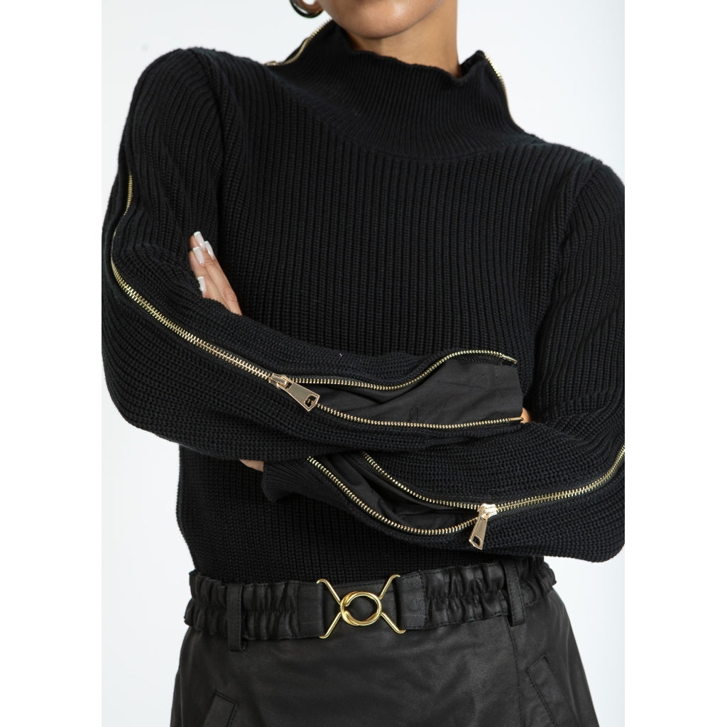 Knit with high neck and zipper - black