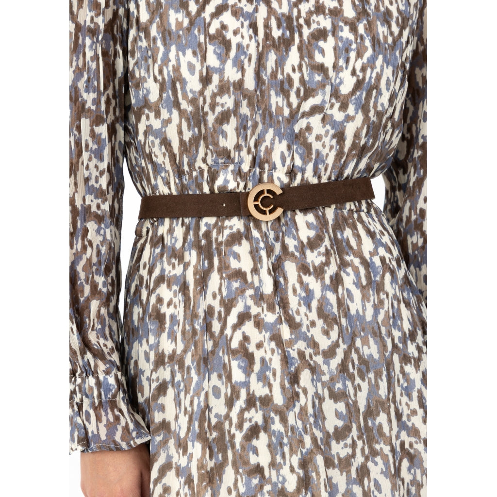 COSTER COPENHAGEN - Wide logo belt - Bark brown/gold buckle