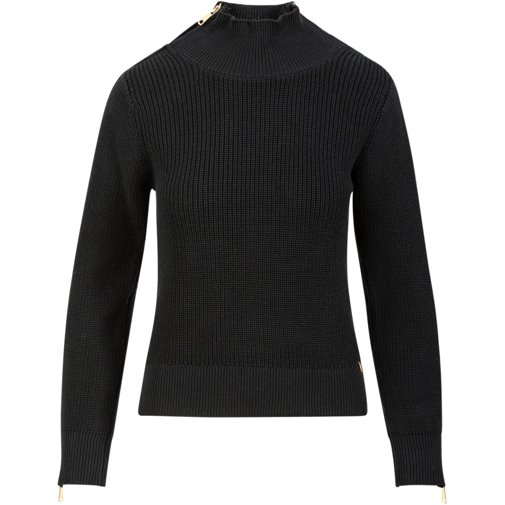 Knit with high neck and zipper - black