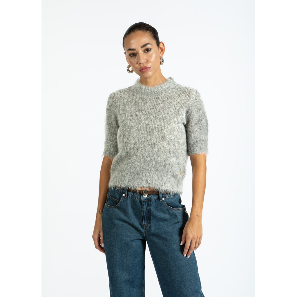 Short sleeved knit in alpaca - Light grey melange