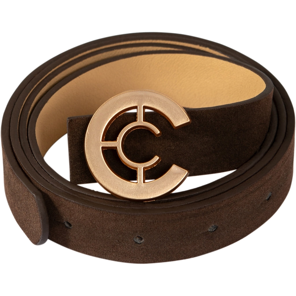COSTER COPENHAGEN - Wide logo belt - Bark brown/gold buckle