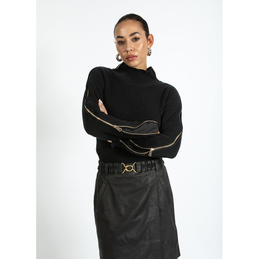 Knit with high neck and zipper - black