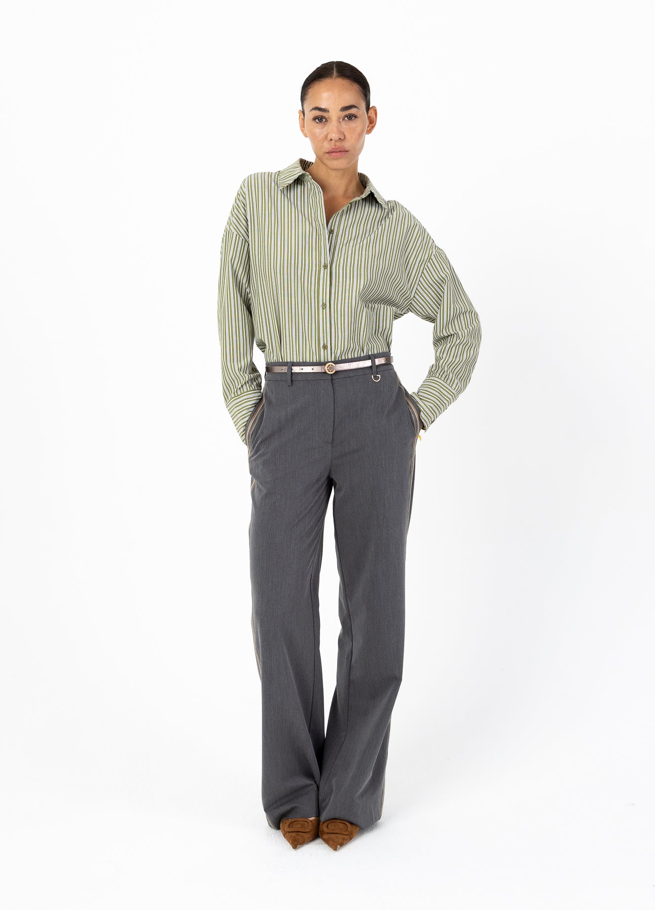 Coster Copenhagen - Pants with ribbons - Petra fit - Grey melange