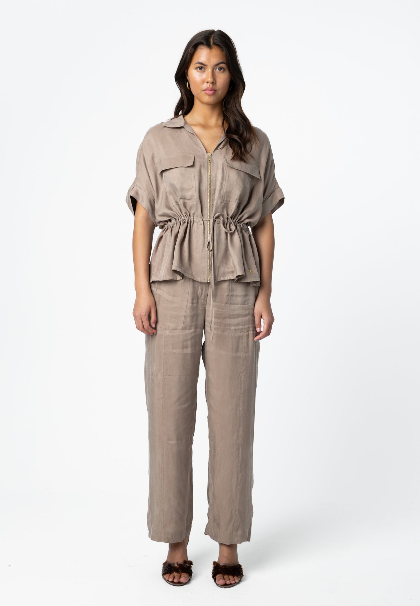 COSTER COPENHAGEN - Blouse with zipper and bow - Moon rock