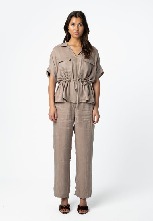 COSTER COPENHAGEN - Blouse with zipper and bow - Moon rock