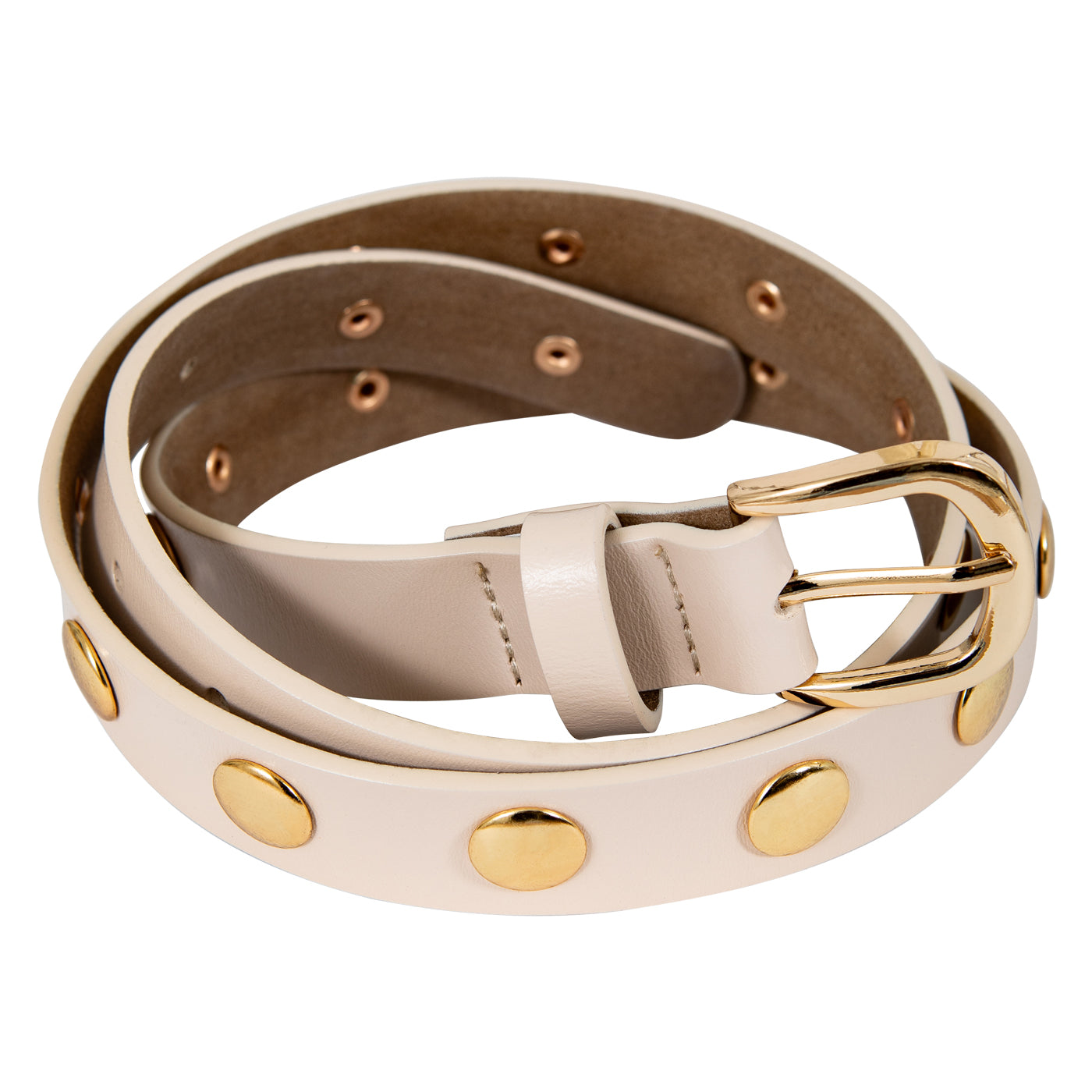 COSTER COPENHAGEN - Belt with studs - Creme/Gold Buckle
