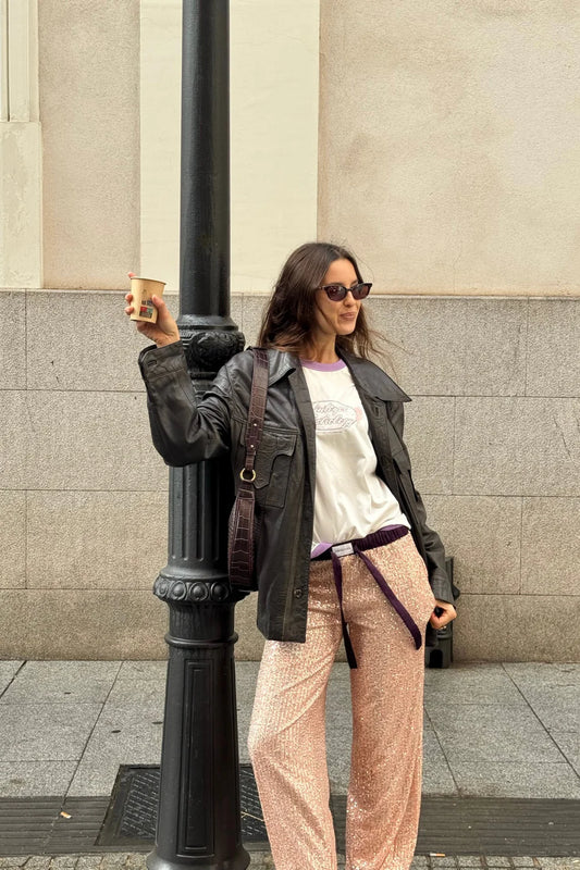 MINTEYES - Rousse Sequin pants - Light pink