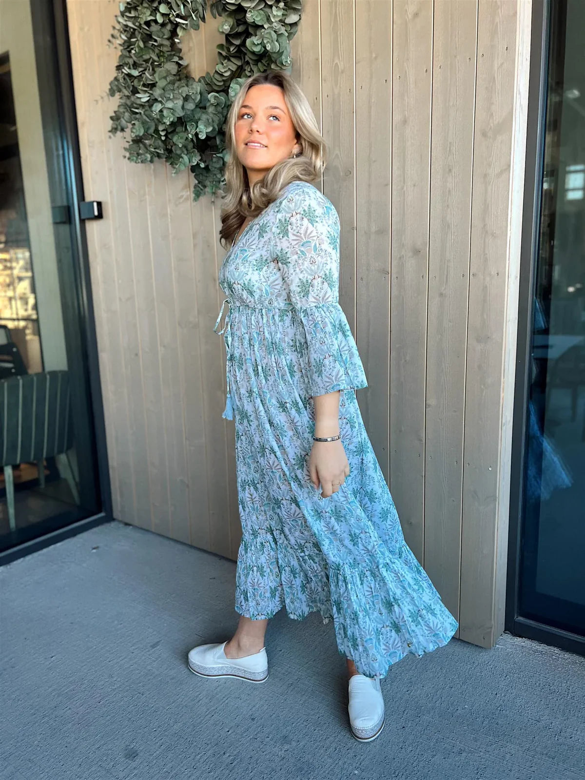 RAH Oslo - Maria Long Dress - Green Leaf Print
