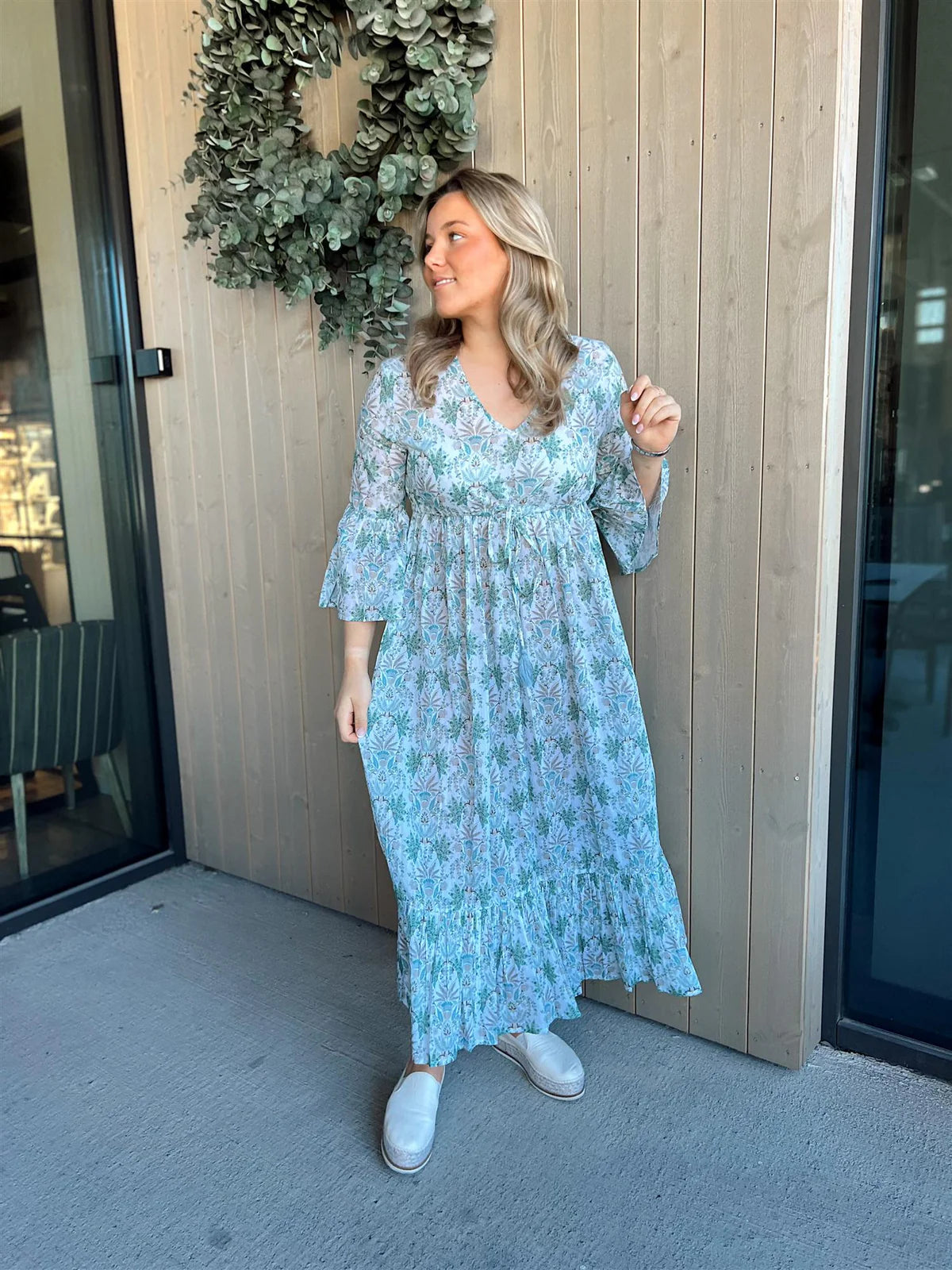 RAH Oslo - Maria Long Dress - Green Leaf Print