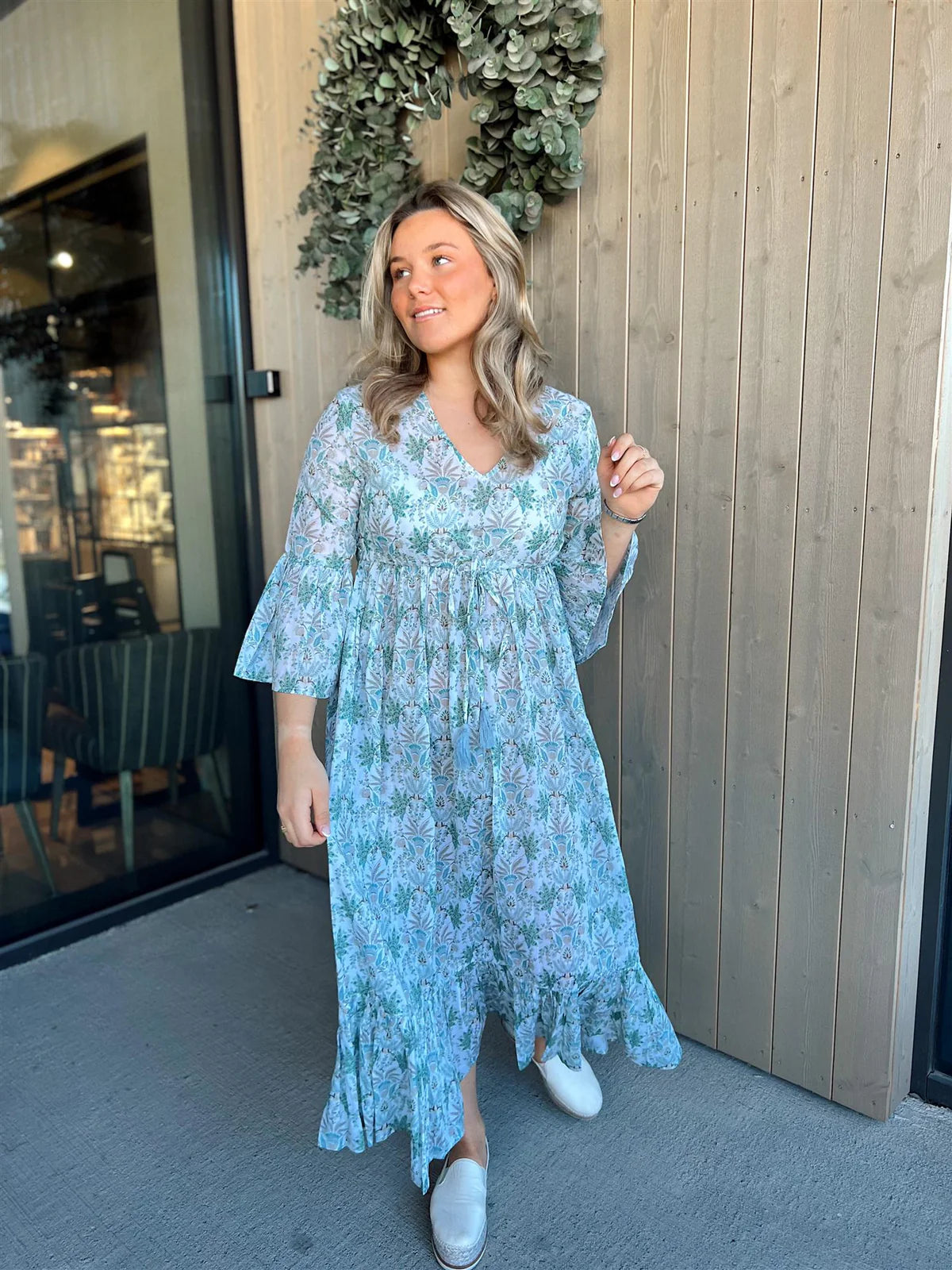 RAH Oslo - Maria Long Dress - Green Leaf Print