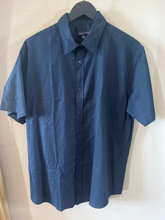 BERNTSON - Kortermet skjorte - Navy (Bomull/Lin)