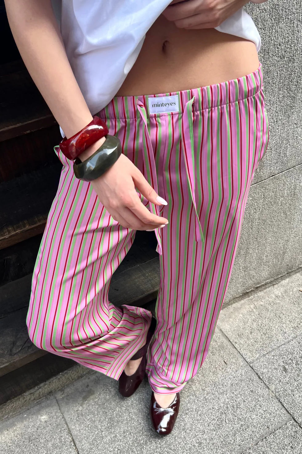 MINTEYES - Alex Satin Long Pants - Pinkstripes