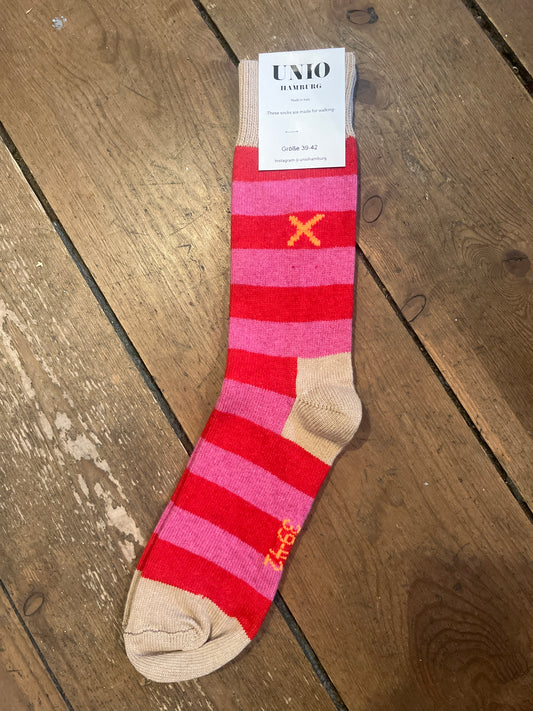 UNIO - Ullsokker - Cross - Rød/rosa/beige