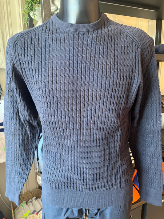 BERNTSON - Knits O-Neck stretch jumper - Navy
