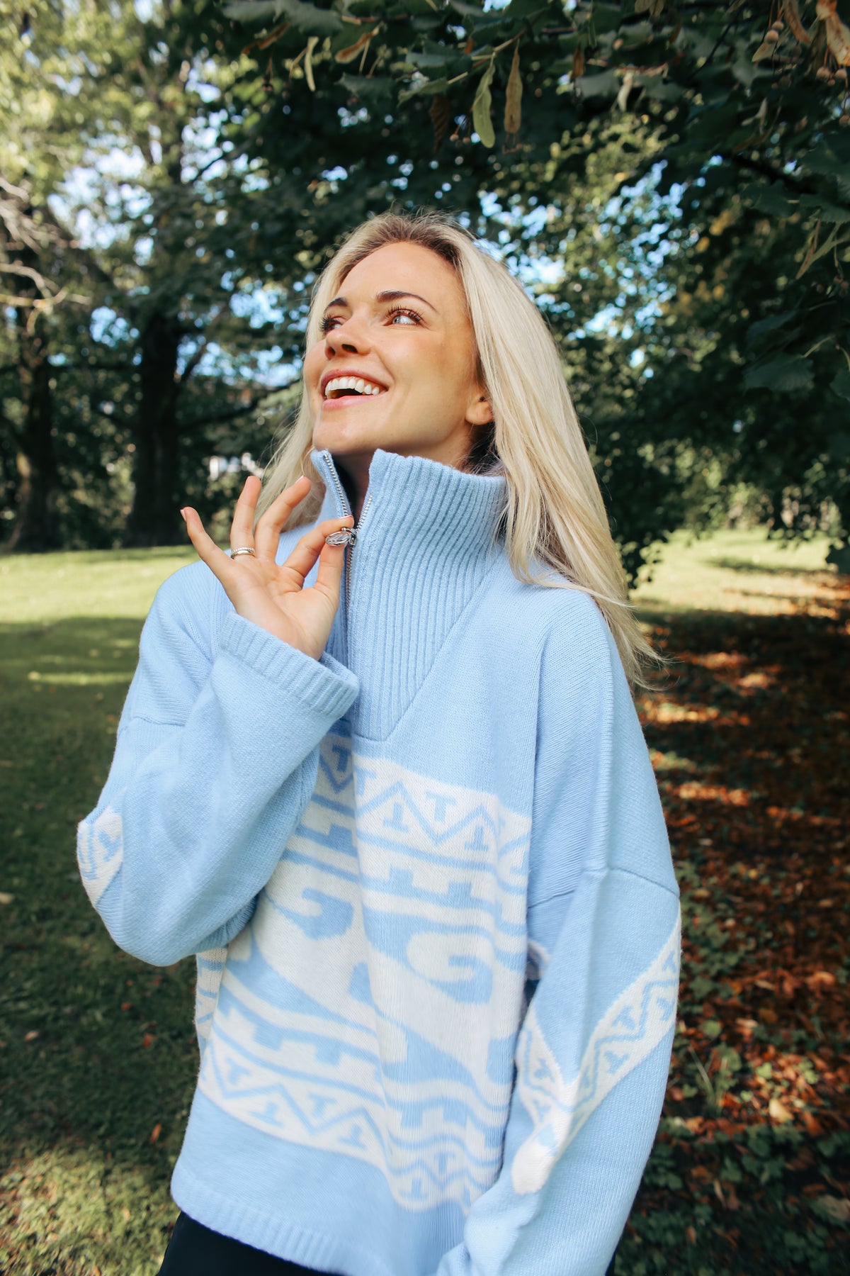 EMILIE VOE NERENG - Lygna wool blend half-zip - Frozen Fjord