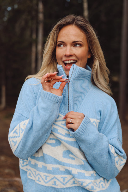 EMILIE VOE NERENG - Lygna wool blend half-zip - Frozen Fjord