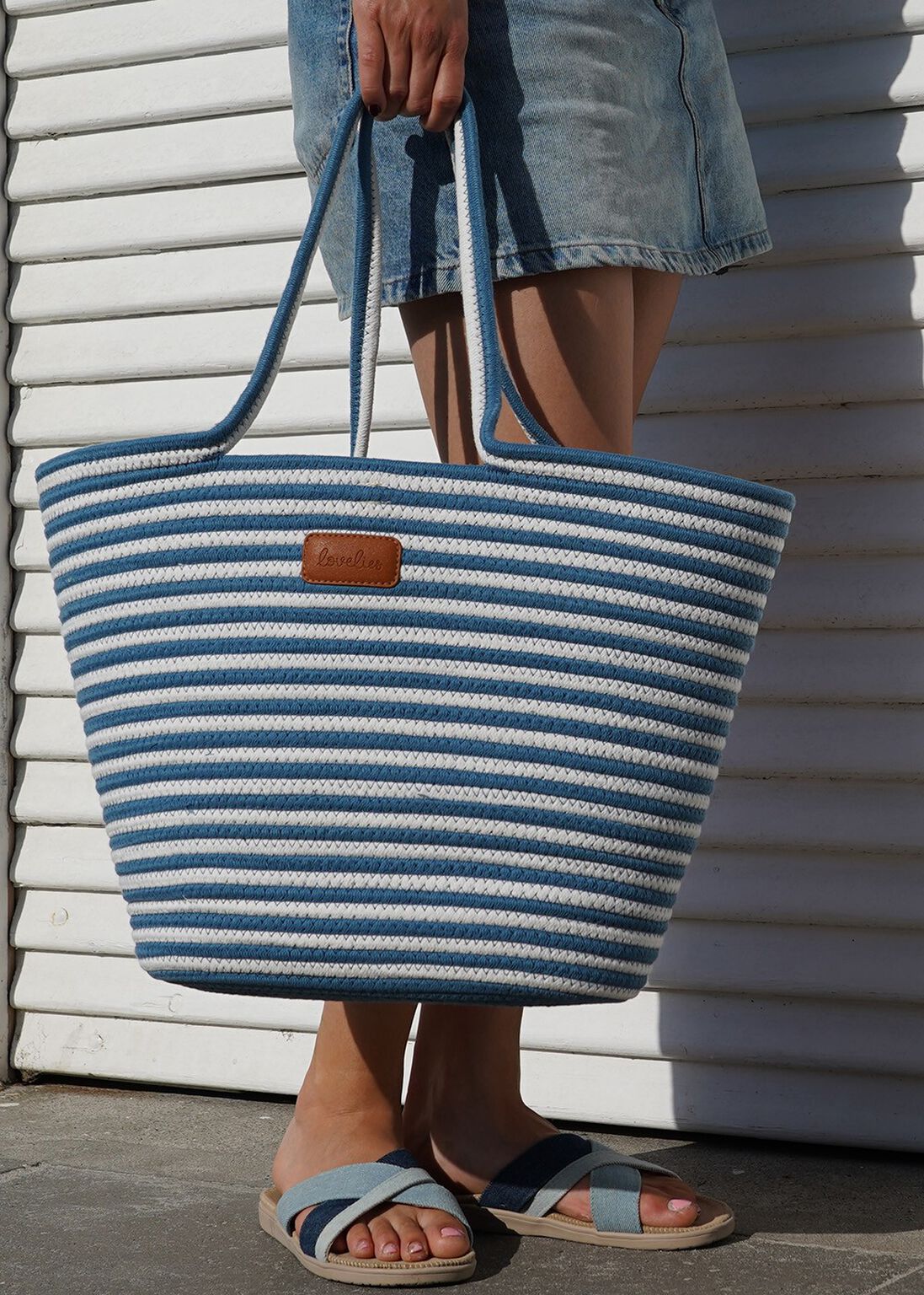 LOVELIES - Capri Cotton Tote - Navy/White (55 x 35cm)