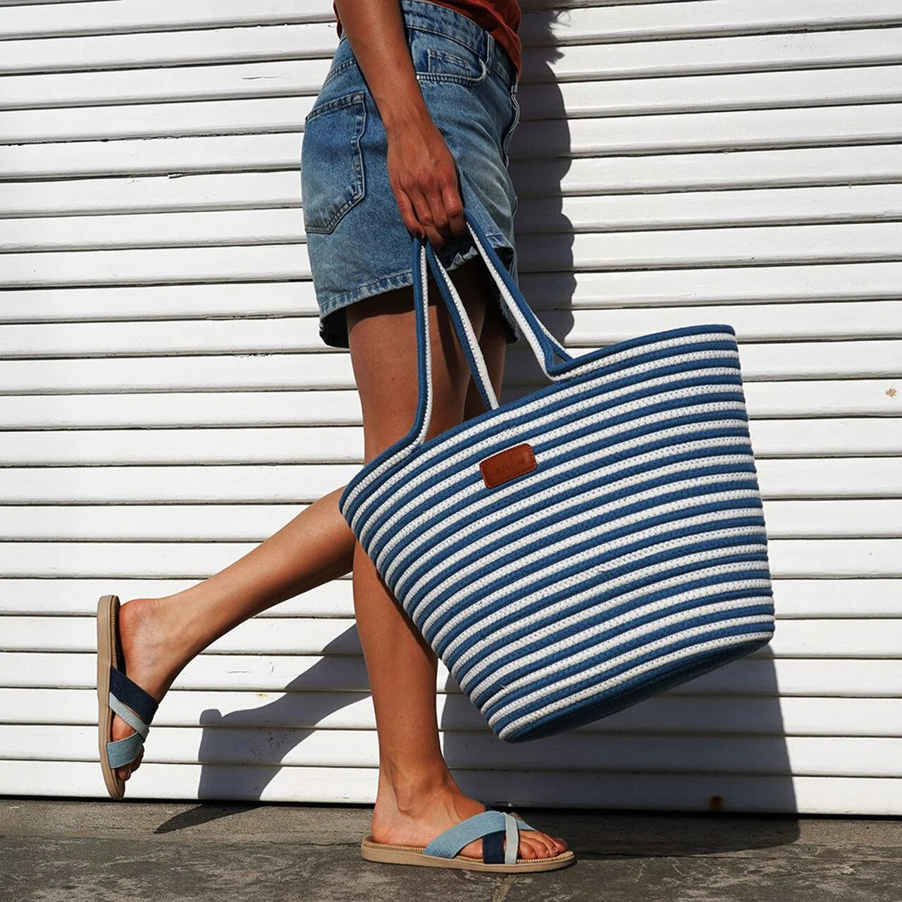 LOVELIES - Capri Cotton Tote - Navy/White (55 x 35cm)