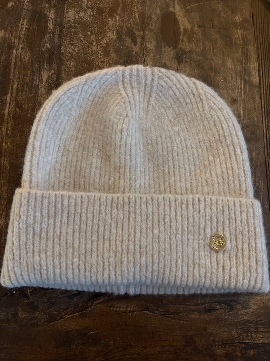 Strikket lue ullmix - lys beige melert