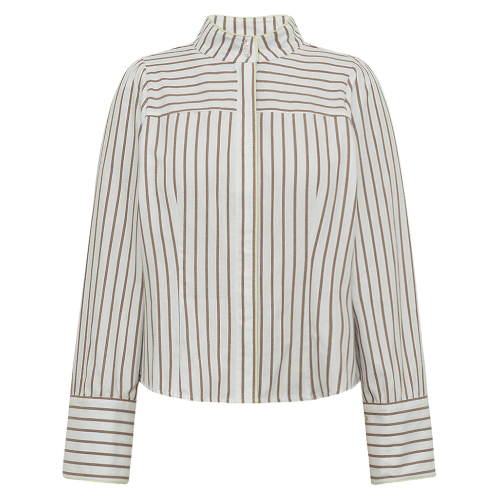 GOSSIA - NicoGO Shirt - Off-white/Brown stripes