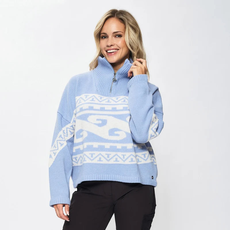 EMILIE VOE NERENG - Lygna wool blend half-zip - Frozen Fjord