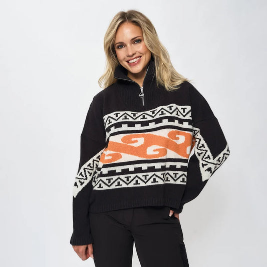 EMILIE VOE NERENG - Lygna wool blend half-zip - Black