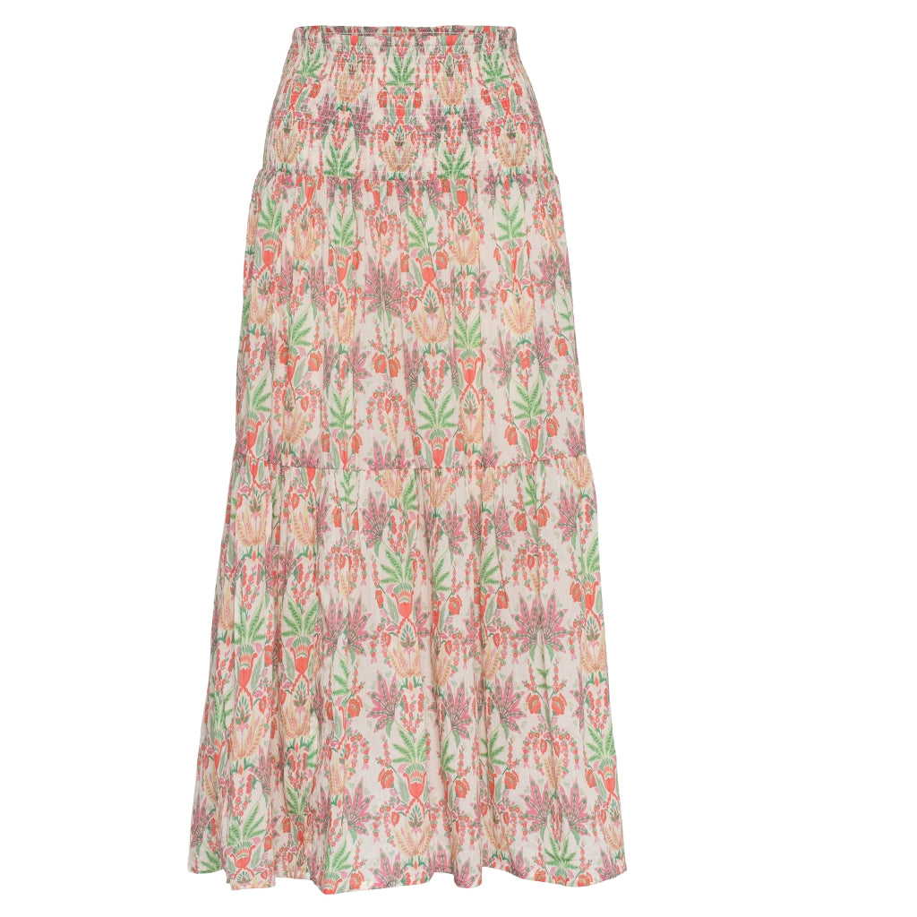 RAH Oslo - Smocking Skirt - Coral Leaf Print