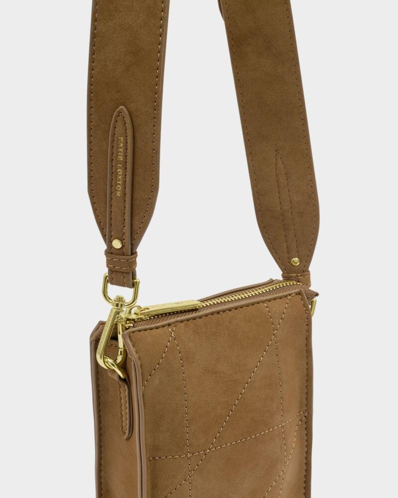 KATIE LOXTON - Avery Slim Crossbody bag - Caramel/Quilted Suedette