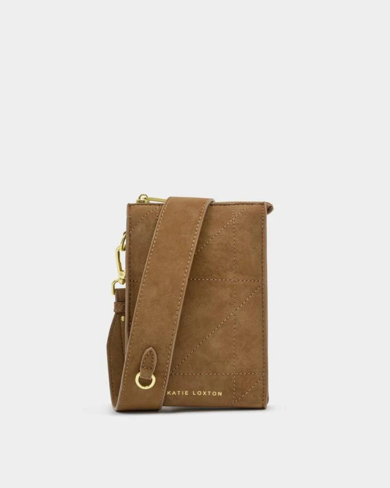 KATIE LOXTON - Avery Slim Crossbody bag - Caramel/Quilted Suedette