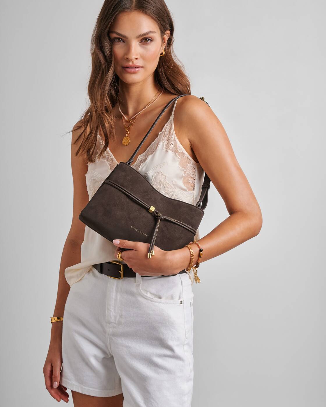 KATIE LOXTON - LORI Crossbody bag - Bitter Chocolate Suedette (16 x 27 cm)