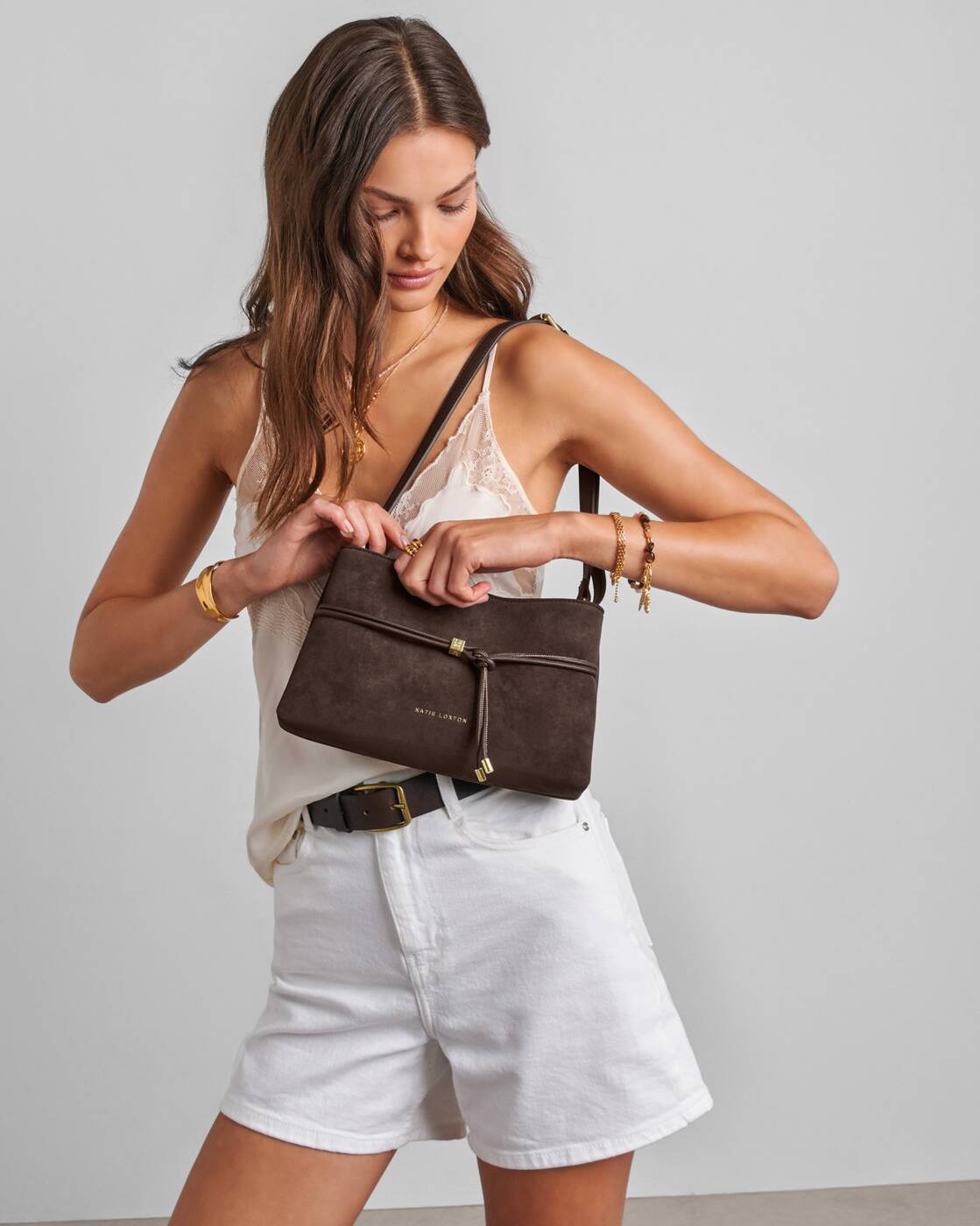 KATIE LOXTON - LORI Crossbody bag - Bitter Chocolate Suedette (16 x 27 cm)