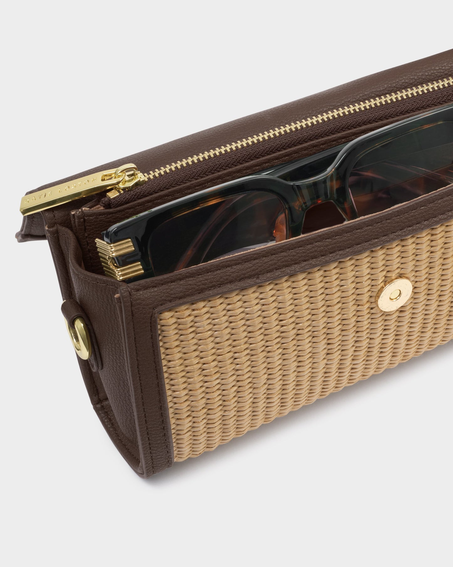 KATIE LOXTON - Glasses and cardholder case - Raffia/Bitter chocolate