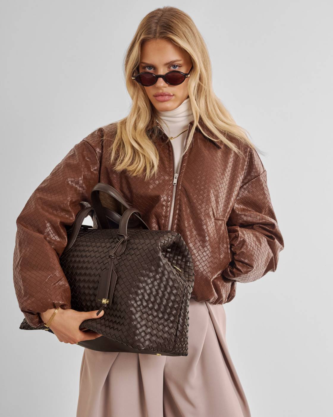 KATIE LOXTON - MILAN Hand Woven Cabin Bag - Chocolate