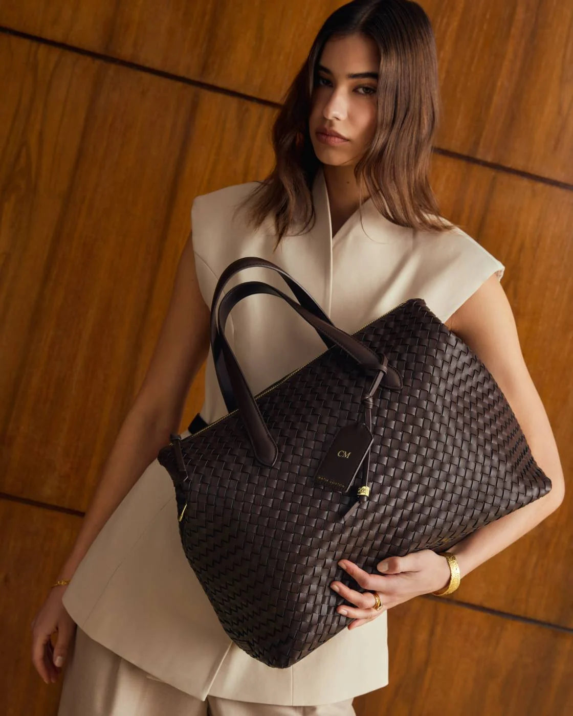 KATIE LOXTON - MILAN Hand Woven Cabin Bag - Chocolate
