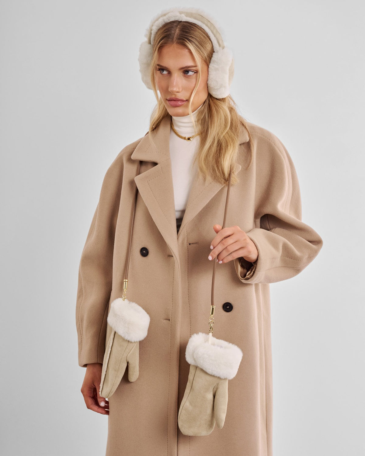 KATIE LOXTON - FAUX SUEDE Mittens/Creme - Taupe